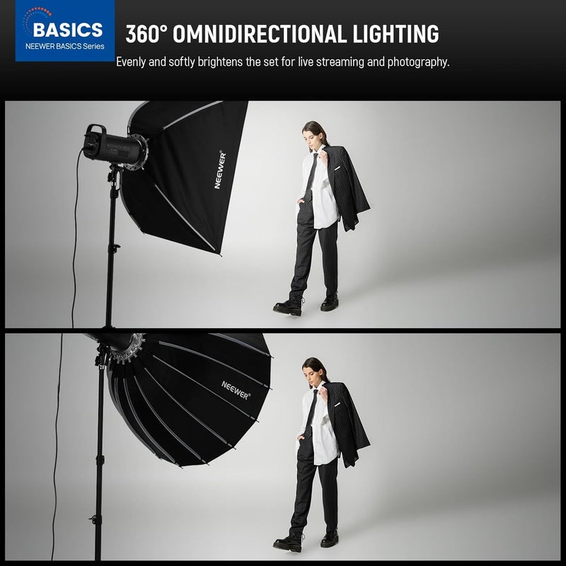 Neewer Basics Parabolic Softbox Bowens Mount, 47" Quick Release Soft Box Light Diffuser/Grid/Bag Compatible with Godox Compatible with Aputure 600d Studio Photography Video Recording Lighting, NS39P - Image 2